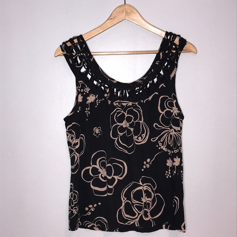 Anthropologie C. Keer Floral Braided Scoop Top
